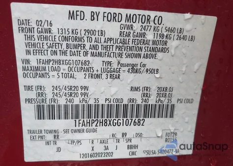 2016 Ford Taurus Sel из США, поврежденный, VIN 1FAHP2H8XGG107682